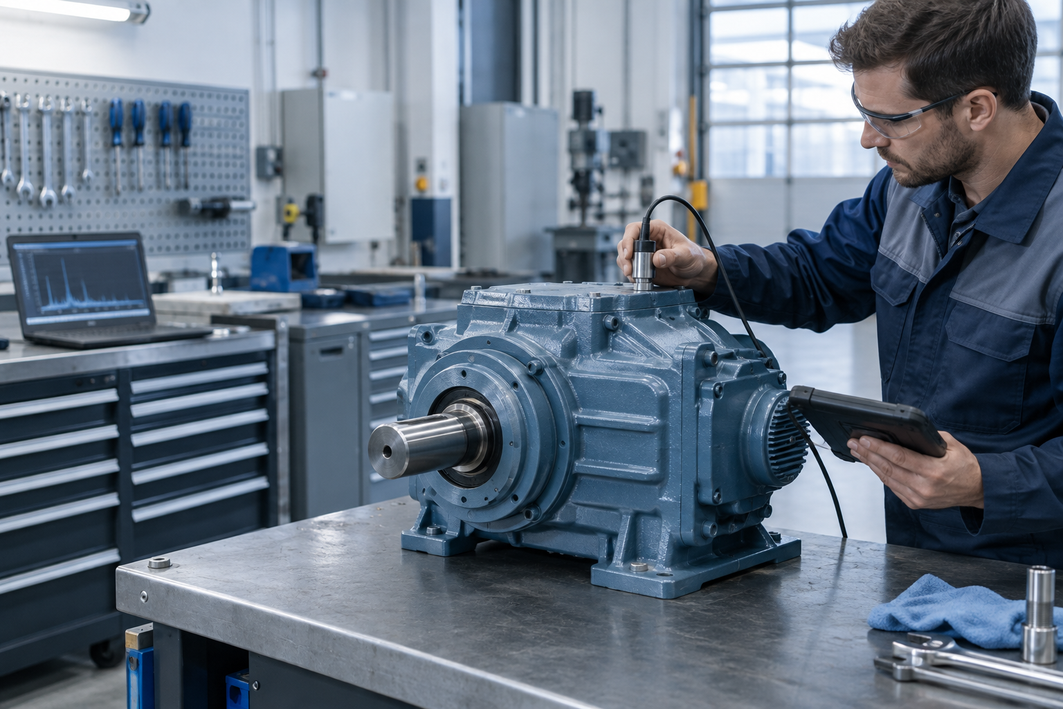 Industrial gearbox in a service workshop