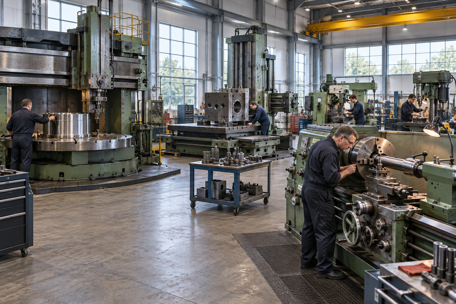 Conventional machine tools in a service workshop